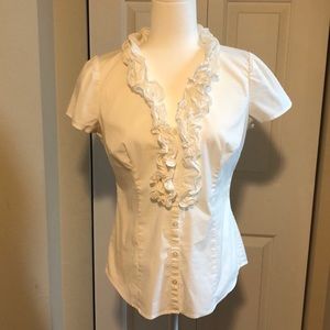 LOFT Ruffle Collar Short Sleeve Button Down Shirt